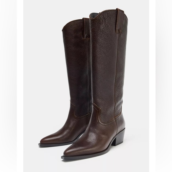 Zara Shoes - ZARA Leather Tall Pull-on Cowboy Boots. Size 10. New